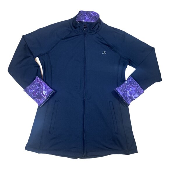 Danskin Black Full Zip Track Jacket – Purple Paisley Collar & Cuffs (Size M) - Picture 2 of 6